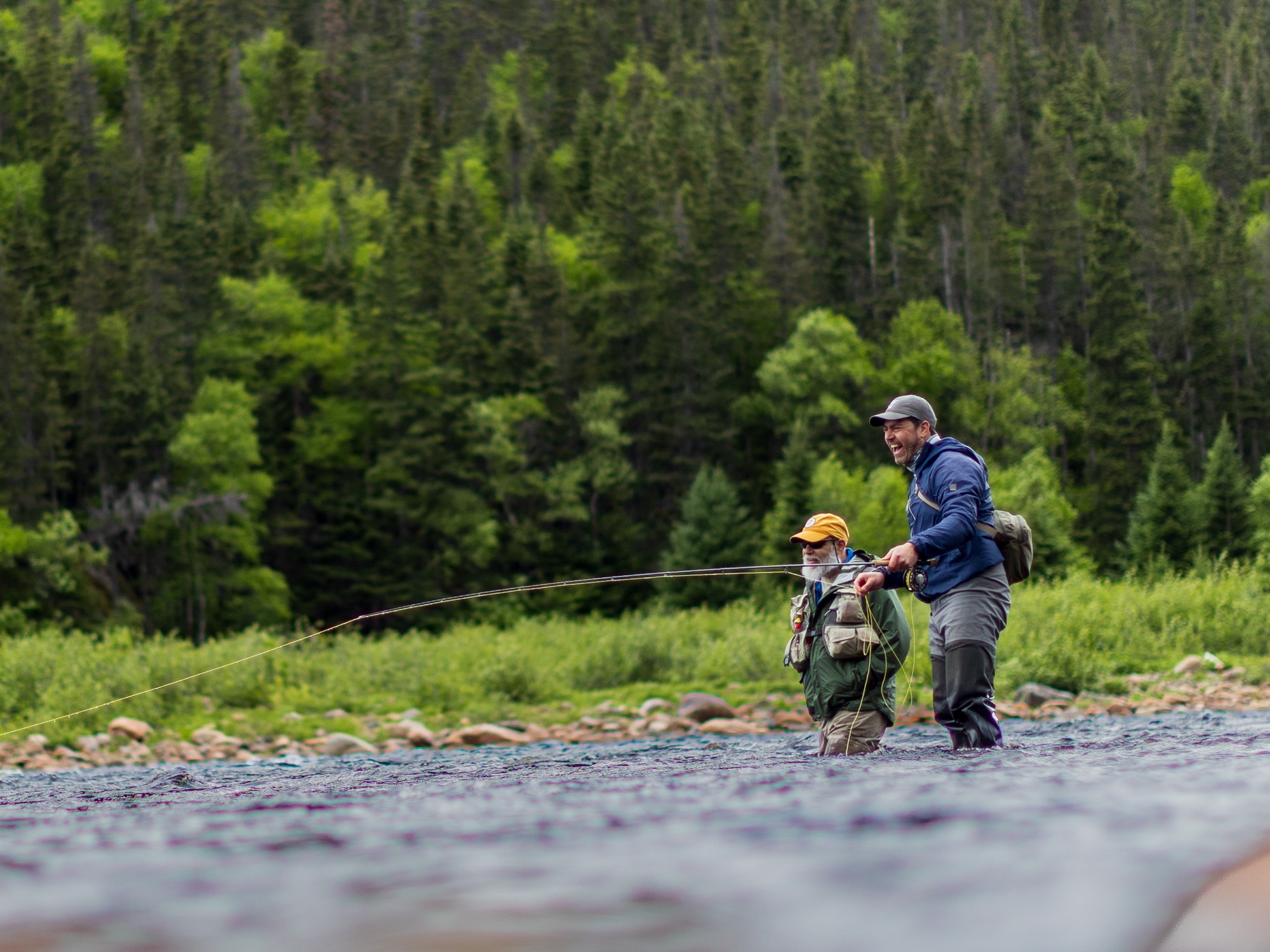 Neville Crabbe, ASF’s Vice President of Communications and Special Projects, before landing his first fish of the year on the Main River in Newfoundland and Labrador. Between the film showings of “Rock | Plastic | Salmon,” Neville and Andrew Clarke, ASF’s Director of Conservation Campaigns, had the good fortune of being invited by Steve Sutton to investigate the Main River in Newfoundland over the weekend. They reported a good numbers of fish arriving with each tide, with solid reports from a few of the locals!