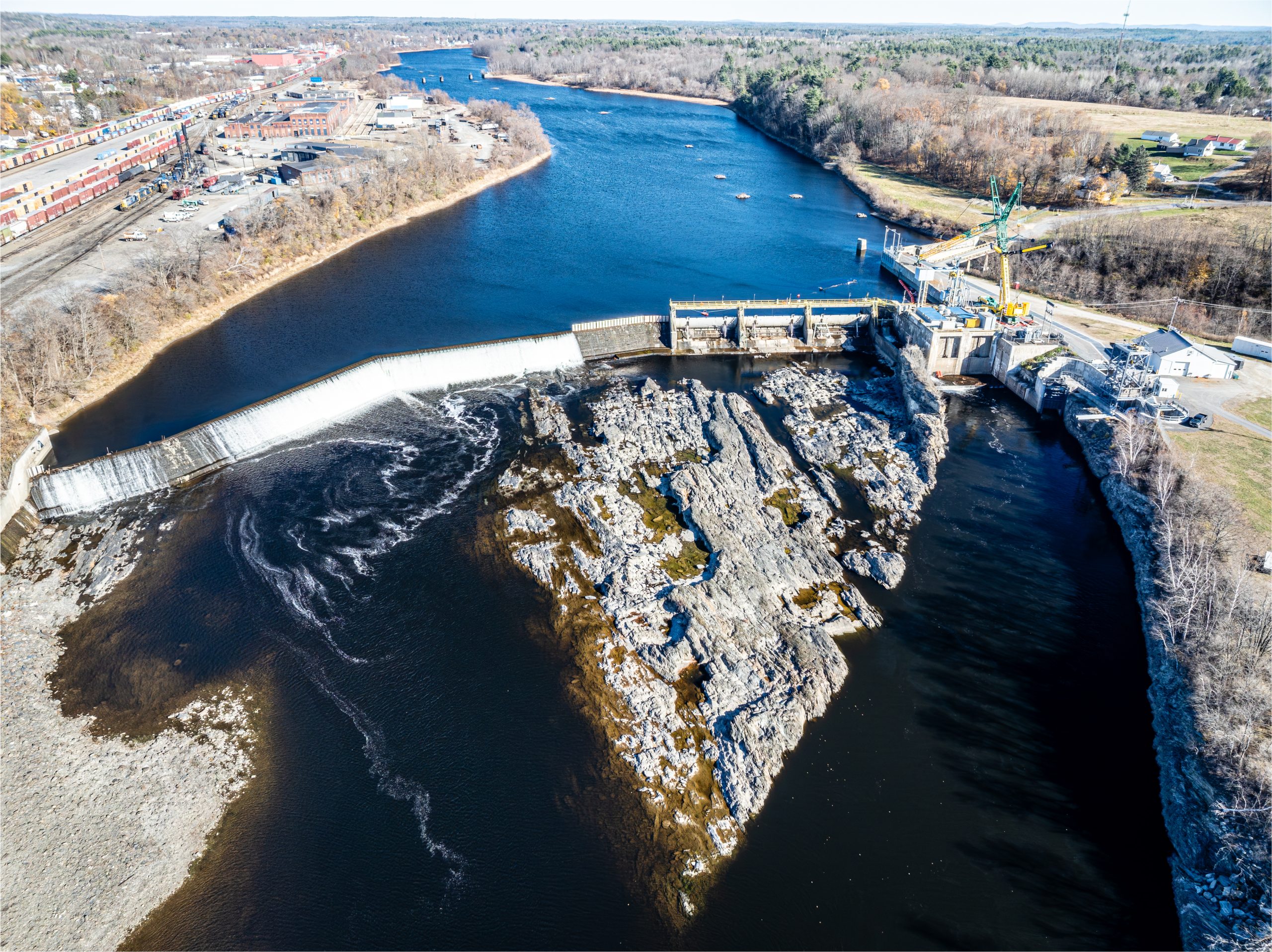 The Hyrdo-Kennebec dam in Waterville, Maine. It is part of the four-dam purchase agreement recently announced between The Nature Conservancy and Brookfield Renewable Partners. Photo by: Tom Cheney