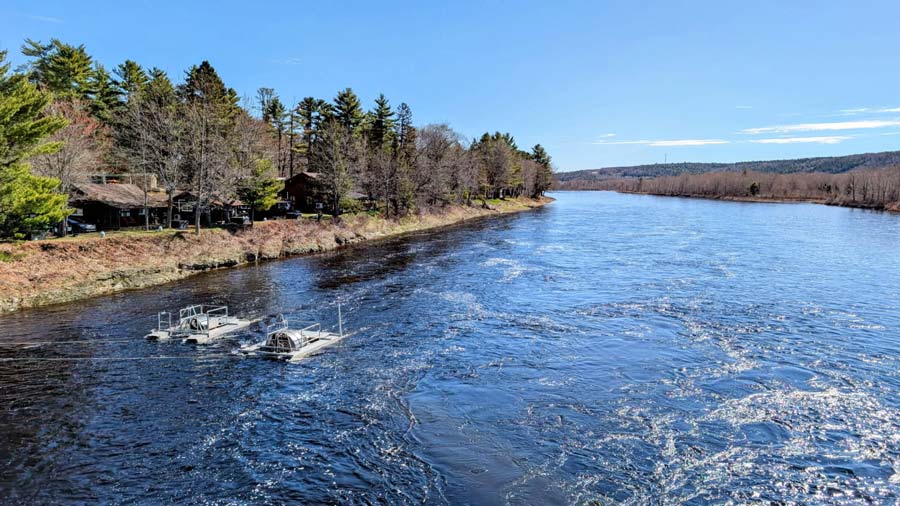 The smolt wheels in the Miramichi are in place for the peak of the migration. Photo: Axel Lerche
