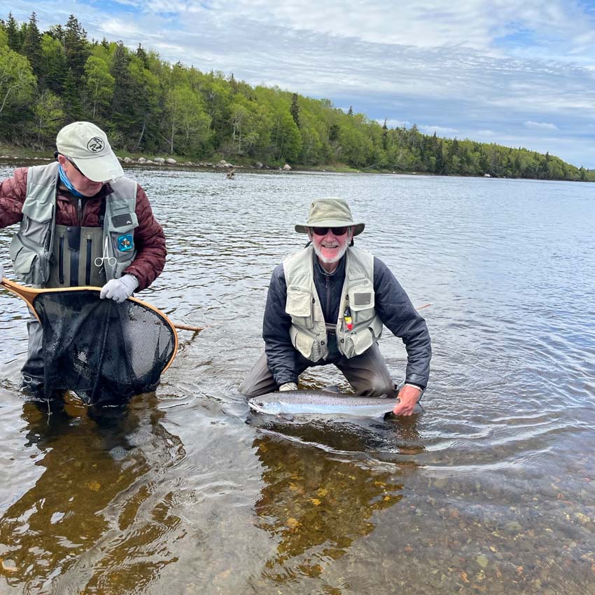 Dave Downton landed this salmon, with an assist by Bob Bishop, on the Codroy river. Photo: Dave Hennessy