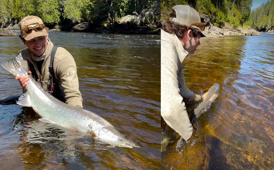 Benjamin St-Pierre caught and released this beauty on the Causapscal River.<br>Photos: <a href="https://www.instagram.com/woodsmanshipclub/" target="_blank" rel="noopener">@Woodsmanshipclub</a>